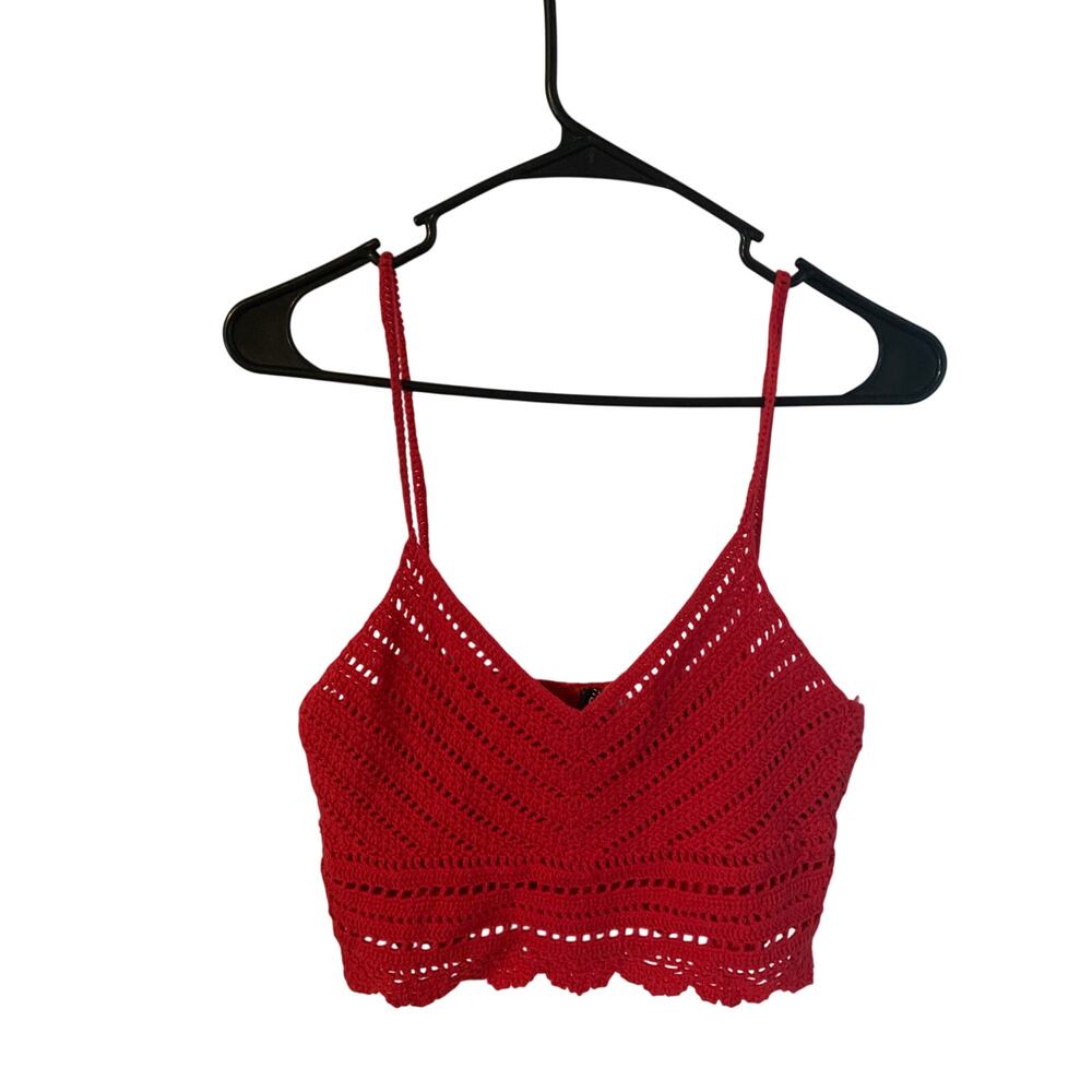 H&M Divided Crochet Cropped Camisole Red Bohemian Coachella Festival Womens SZ S